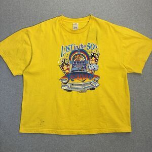 Vintage Lost In The 50s Cruisin T Shirt Mens 2XL Yellow Graphic Jukebox Car